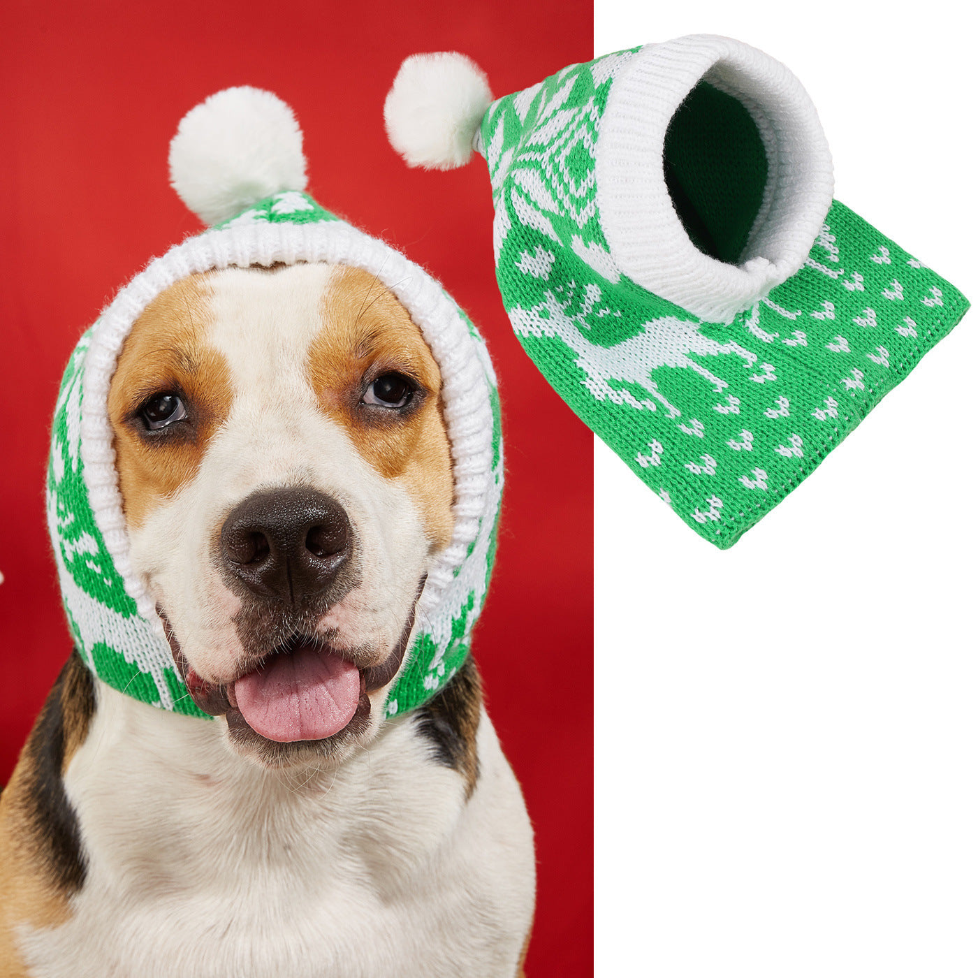 Christmas Love Snowflake Elk Knitted Warm Pet Dog Cat Fur Ball Hat