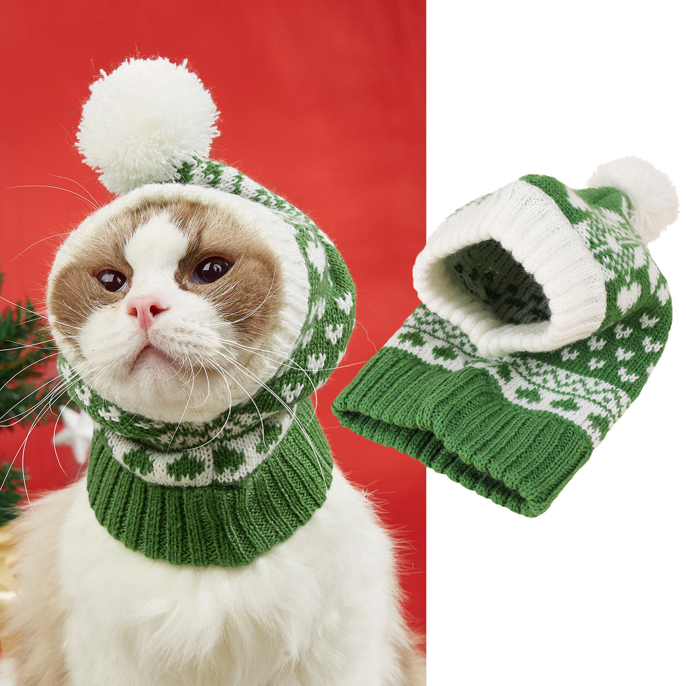 Christmas Love Snowflake Elk Knitted Warm Pet Dog Cat Fur Ball Hat