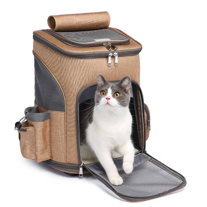 Portable Folding Trolley Wheel Traveling Pet Backpack