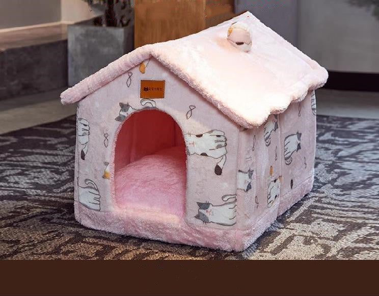 Foldable Pet House Cat Bed Winter Dog Villa Sleep Kennel