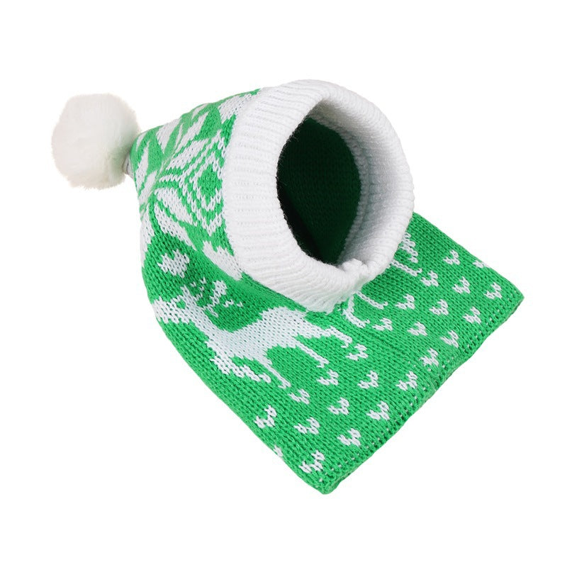 Christmas Love Snowflake Elk Knitted Warm Pet Dog Cat Fur Ball Hat