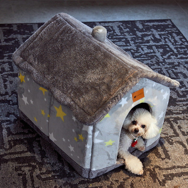 Foldable Pet House Cat Bed Winter Dog Villa Sleep Kennel