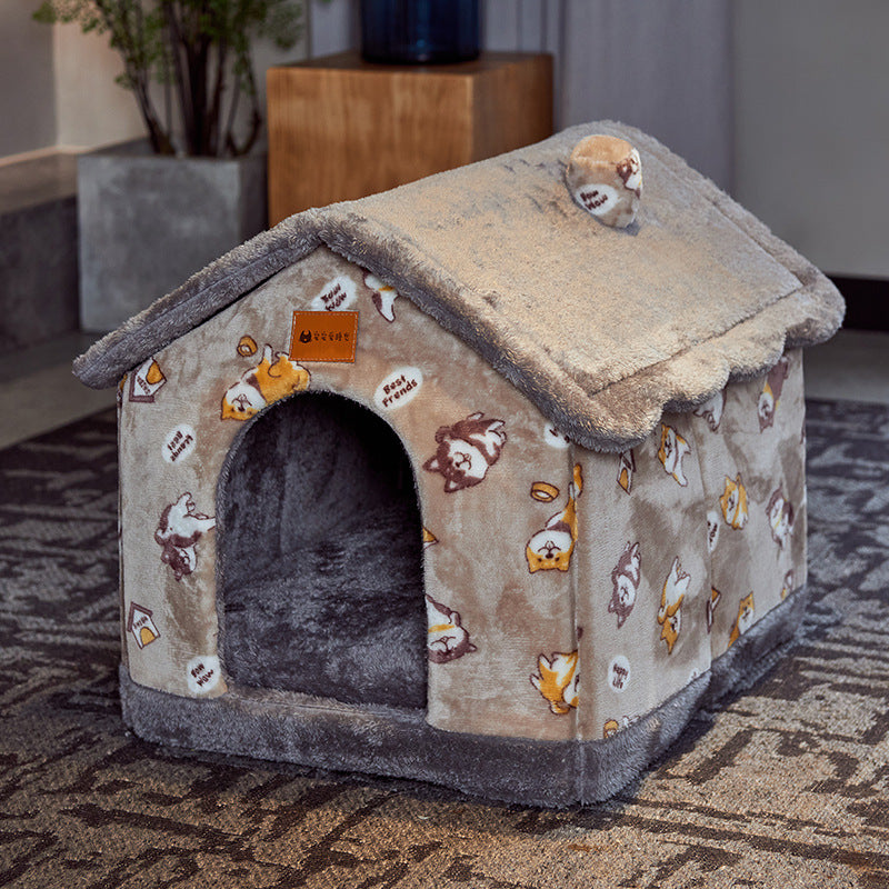 Foldable Pet House Cat Bed Winter Dog Villa Sleep Kennel