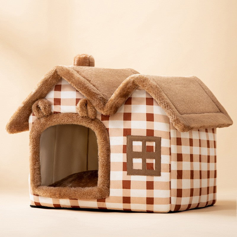 Foldable Pet House Cat Bed Winter Dog Villa Sleep Kennel