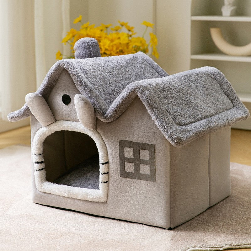 Foldable Pet House Cat Bed Winter Dog Villa Sleep Kennel