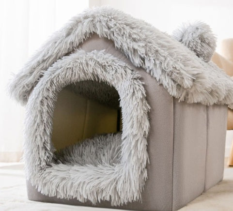 Foldable Pet House Cat Bed Winter Dog Villa Sleep Kennel