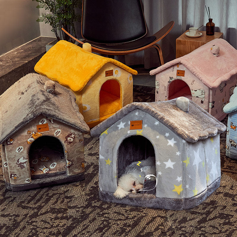 Foldable Pet House Cat Bed Winter Dog Villa Sleep Kennel