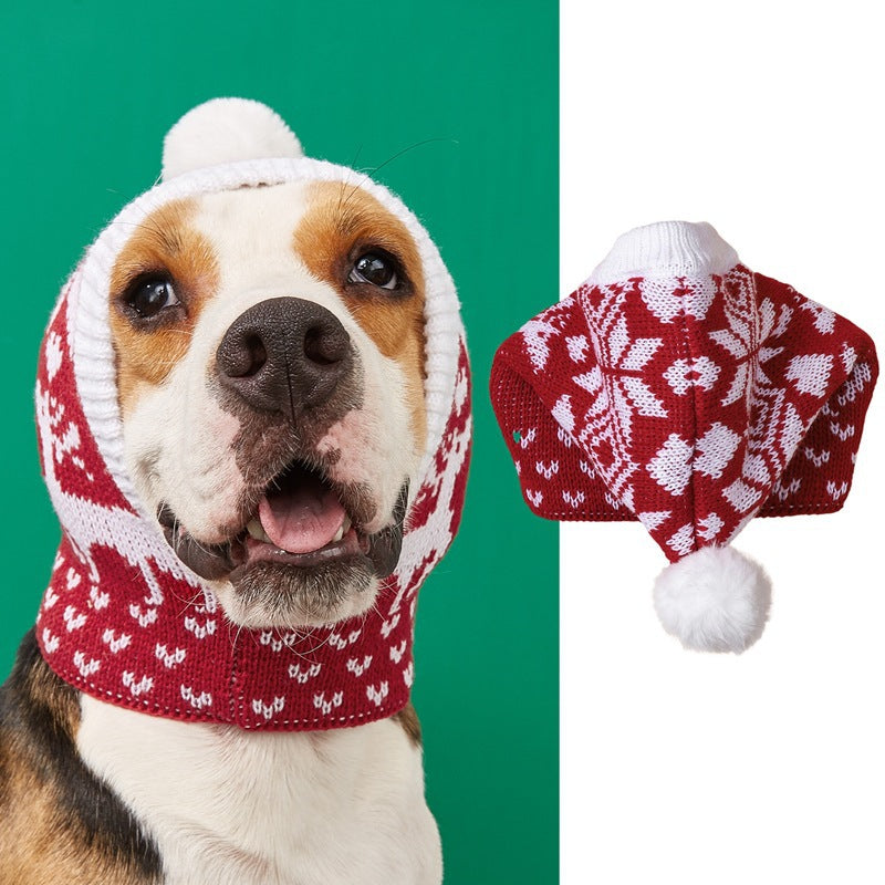 Christmas Love Snowflake Elk Knitted Warm Pet Dog Cat Fur Ball Hat