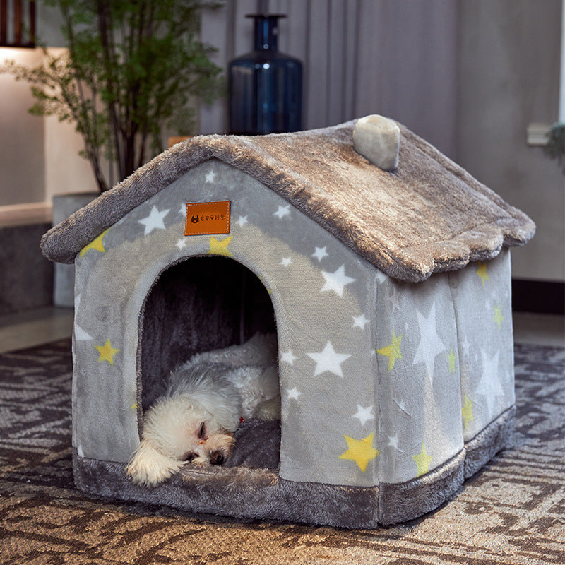 Foldable Pet House Cat Bed Winter Dog Villa Sleep Kennel