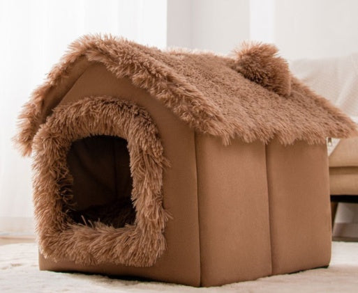 Foldable Pet House Cat Bed Winter Dog Villa Sleep Kennel