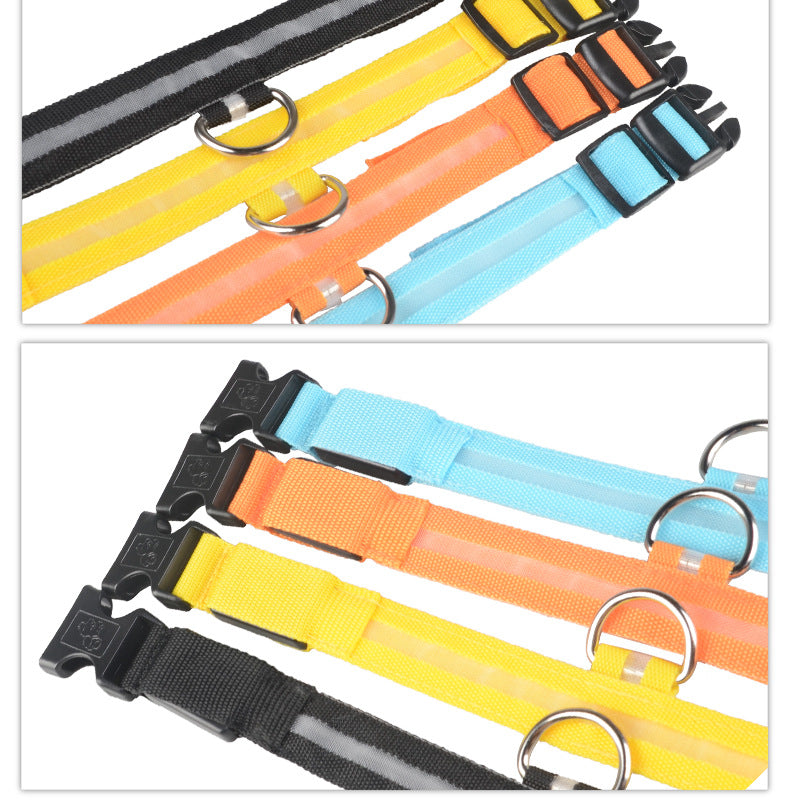 Nylon LED Pet Luminous Collar Night Safety Flashing Glow in Dark Leash