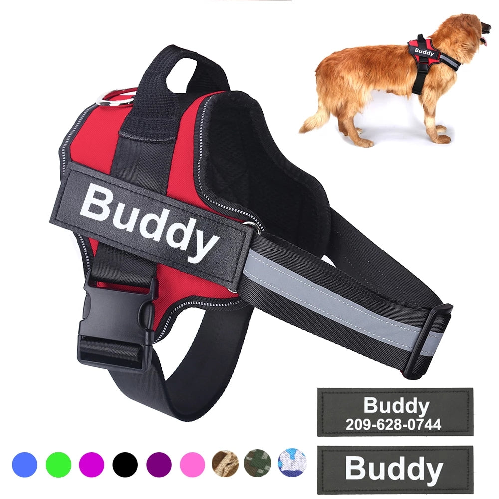 NO PULL Reflective Breathable Adjustable Personalized Dog Harness