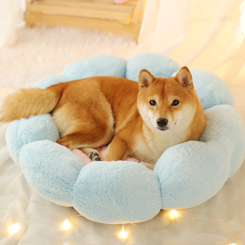 Autumn Winter Plus Velvet Thick Round Flower Cat Litter Kennel