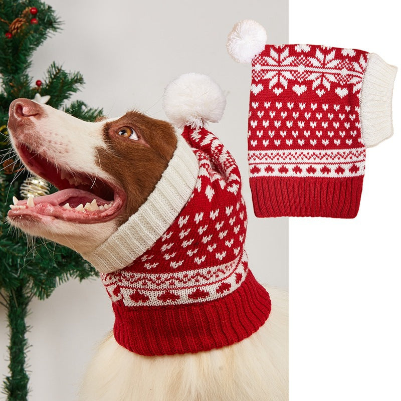 Christmas Love Snowflake Elk Knitted Warm Pet Dog Cat Fur Ball Hat