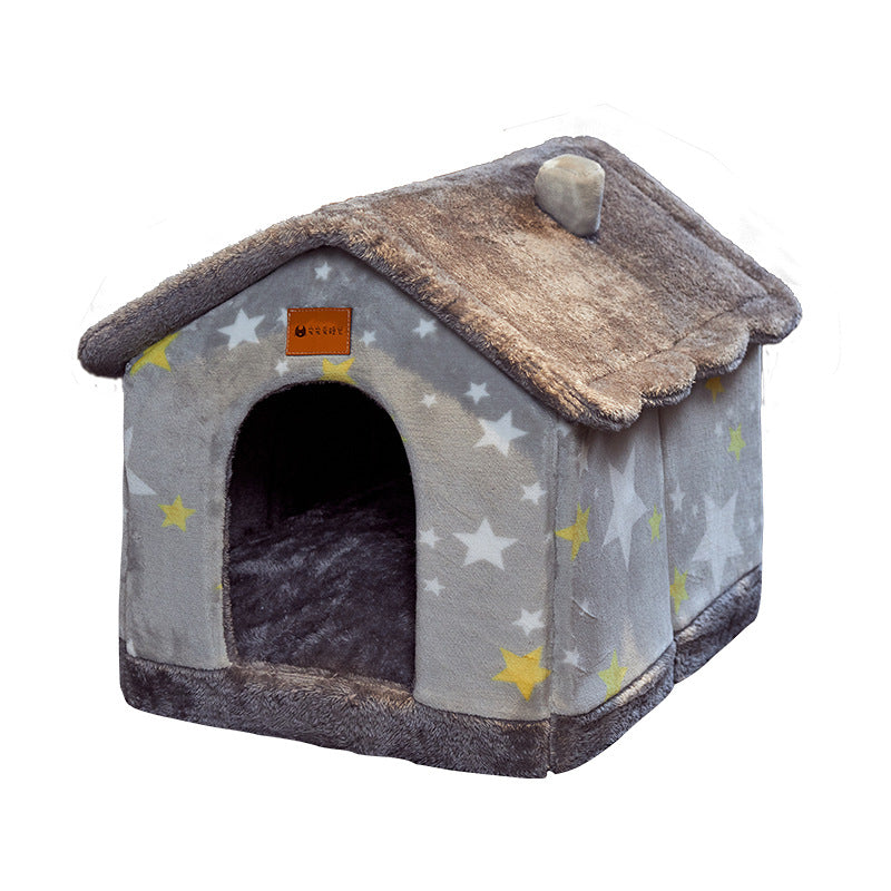 Foldable Pet House Cat Bed Winter Dog Villa Sleep Kennel