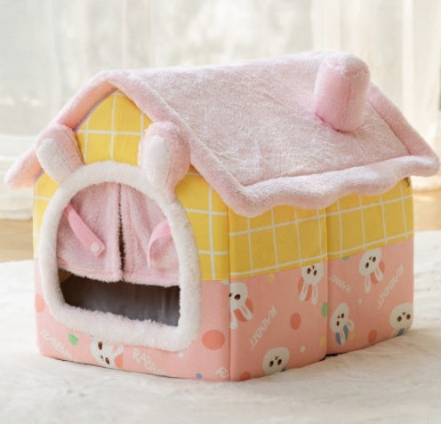 Foldable Pet House Cat Bed Winter Dog Villa Sleep Kennel