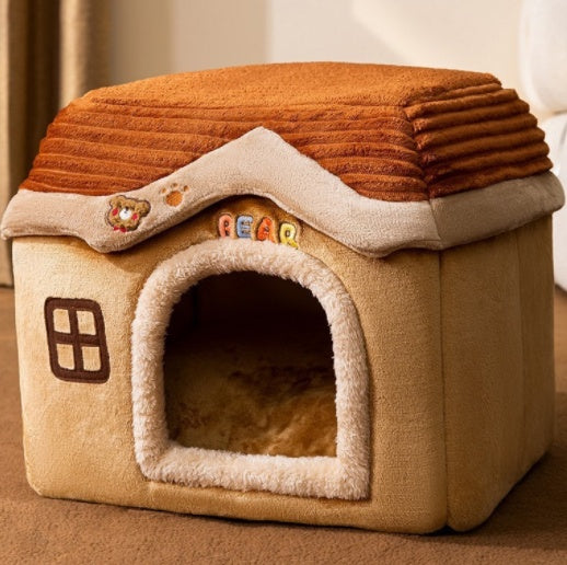 Foldable Pet House Cat Bed Winter Dog Villa Sleep Kennel